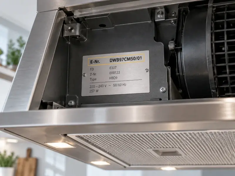Beispiel eines Typenschilds mit hervorgehobener E-Nummer.