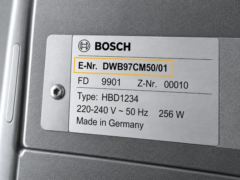 Beispiel eines Typenschilds mit hervorgehobener E-Nummer.